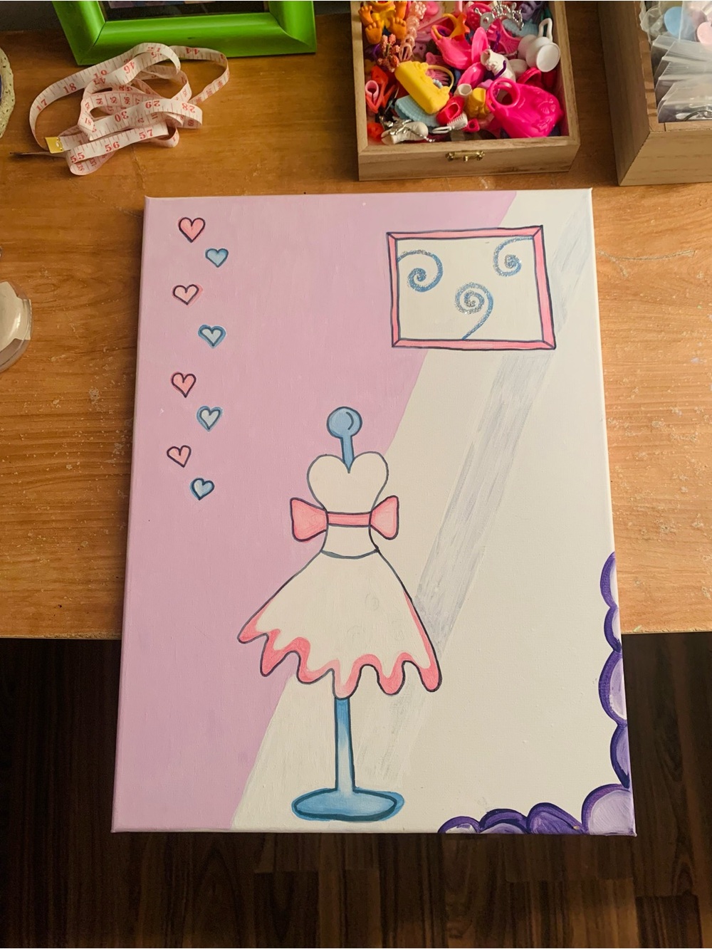 Pink & White Dress Form Canvas Art – Feminine Wall Painting 💘